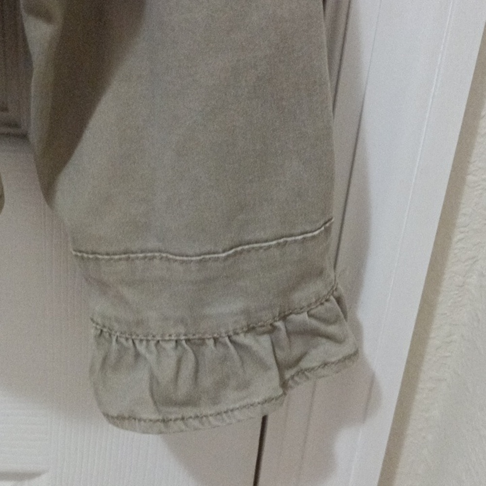 Baccini Taupe Jacket with Ruffle Trim Metal Buttons Ladies Large - Picture 10 of 12